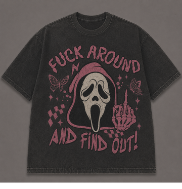 FAFO GHOST FACE PINK GOTHIC HALLOWEEN T-SHIRT AV-00179
