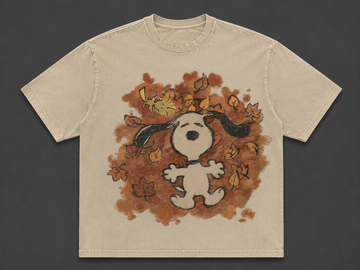CUTE FALL LEAF DOG VINTAGE AUTUMN HALLOWEEN GRAPHIC TEE AV-00197