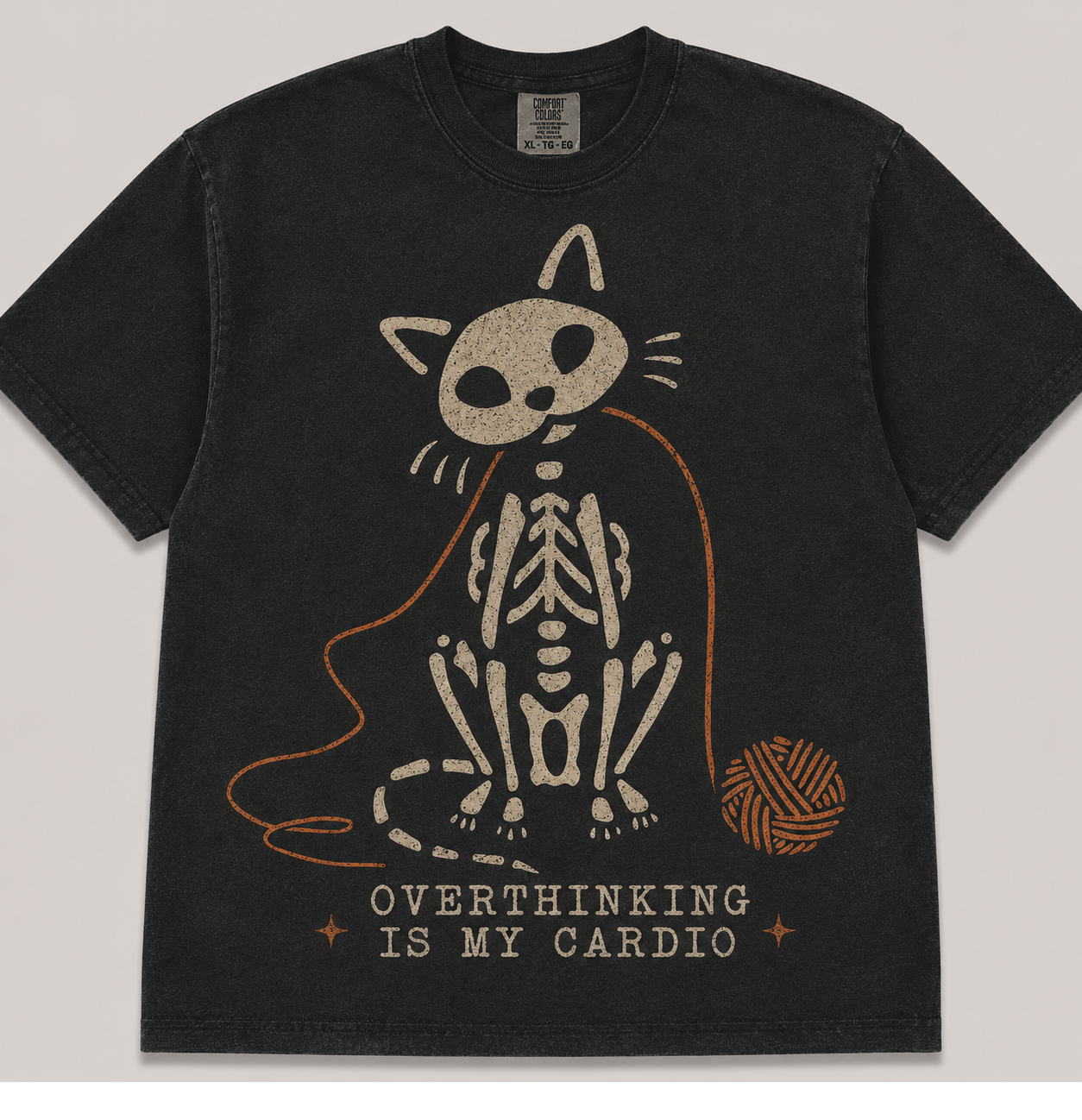 SKELETON CAT OVERTHINKING IS MY CARDIO HALLOWEEN T-SHIRT AV-00153