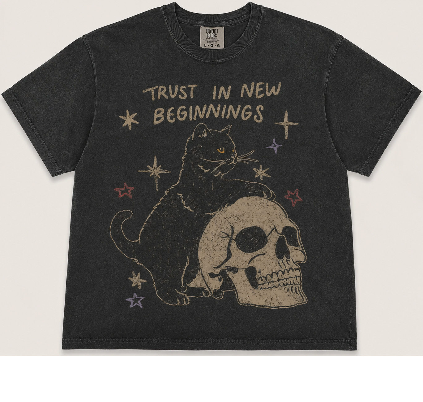 TRUST IN NEW BEGINNINGS BLACK CAT VINTAGE TEE AV-00232
