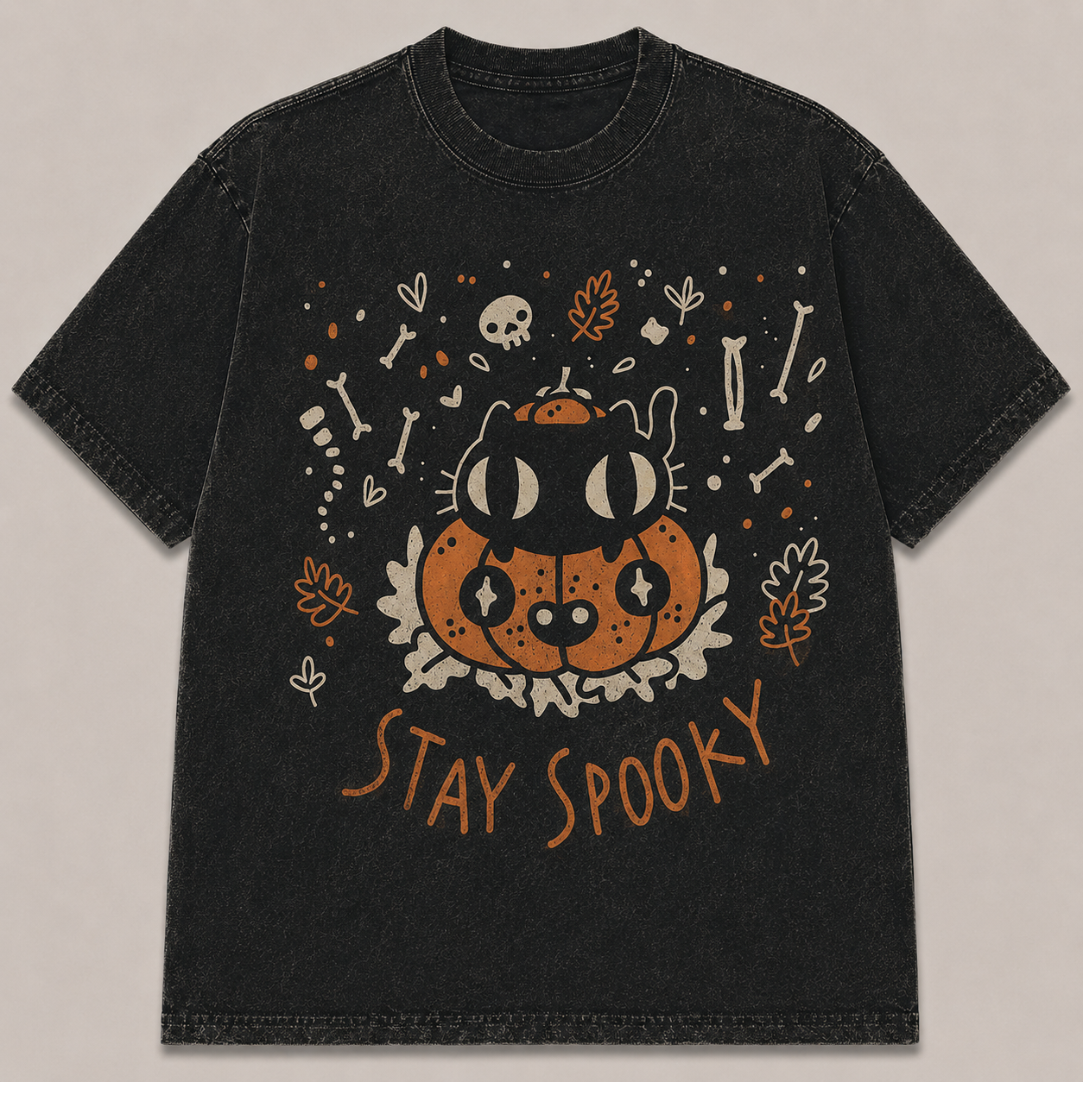 STAY SPOOKY BLACK CAT PUMPKIN VINTAGE HALLOWEEN T-SHIRT AV-00159