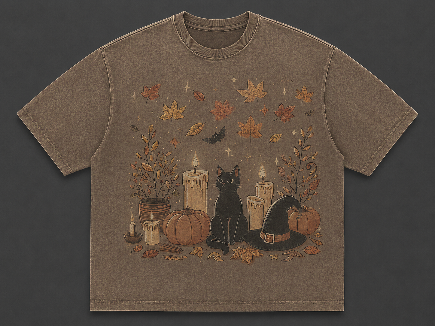 BLACK CAT CANDLES PUMPKIN VINTAGE HALLOWEEN FALL GRAPHIC TEE AV-00198