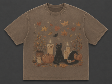 BLACK CAT CANDLES PUMPKIN VINTAGE HALLOWEEN FALL GRAPHIC TEE AV-00198