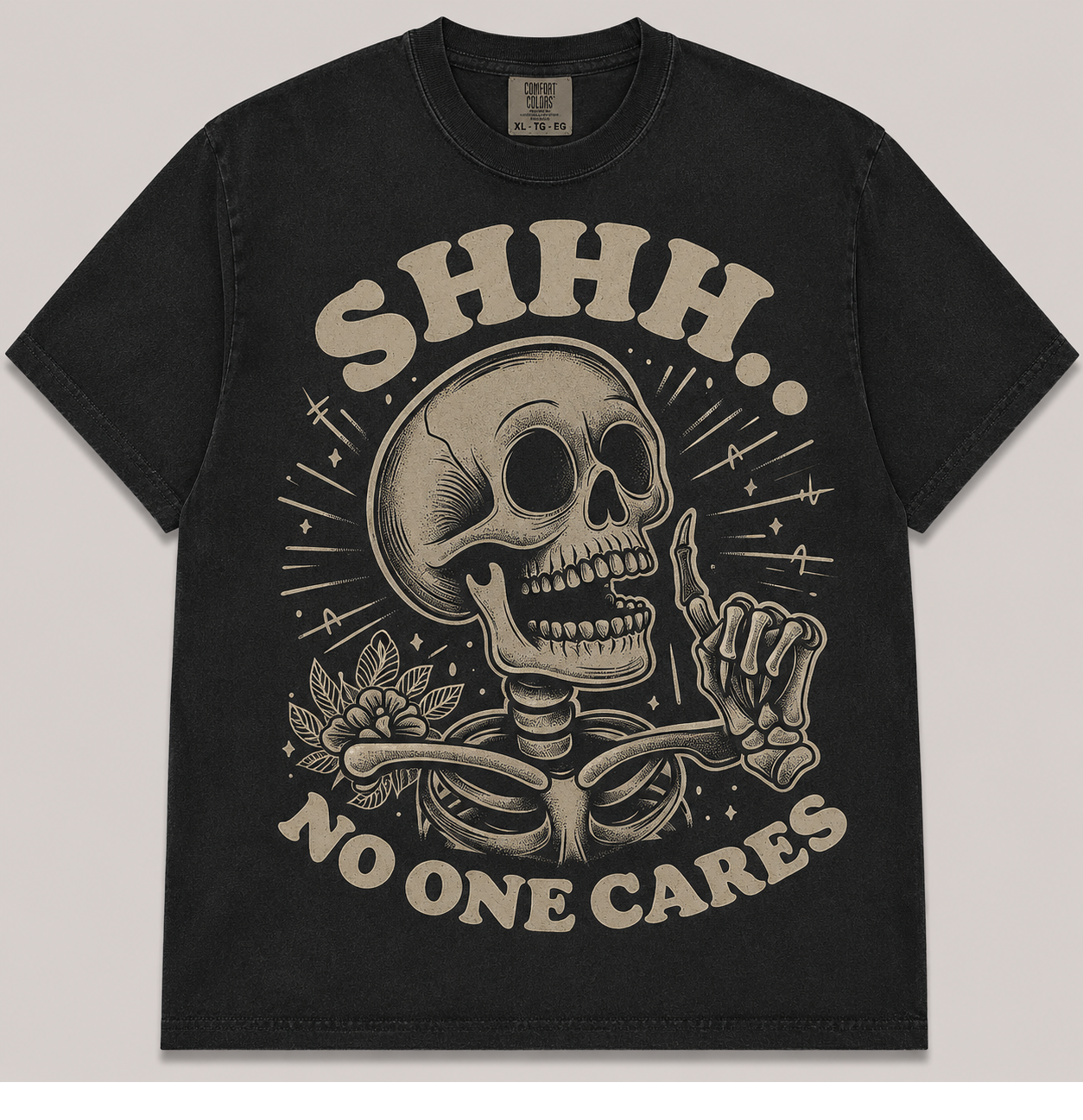 NO ONE CARES VINTAGE HALLOWEEN SKELETON T-SHIRT AV-00152