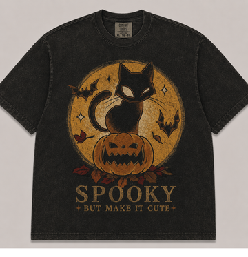 SPOOKY BUT MAKE IT CUTE BLACK CAT PUMPKIN HALLOWEEN T-SHIRT AV-00156