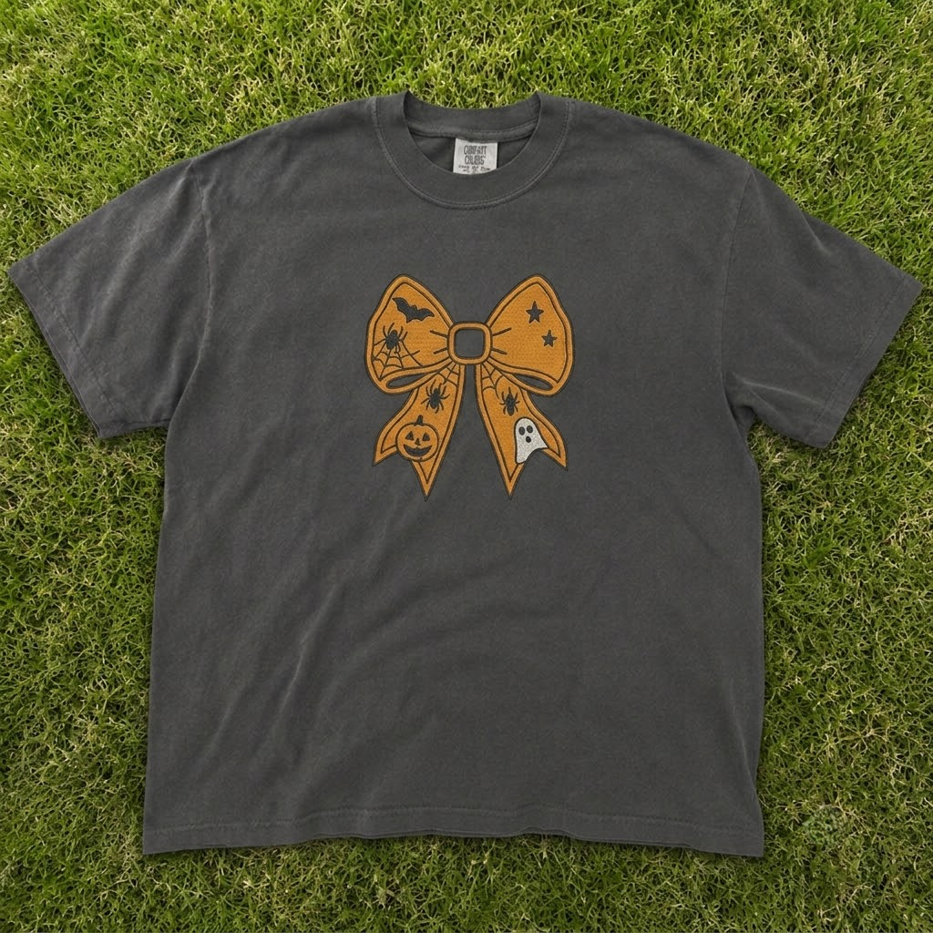 HALLOWEEN BOW EMBROIDERED TEE AV-0046