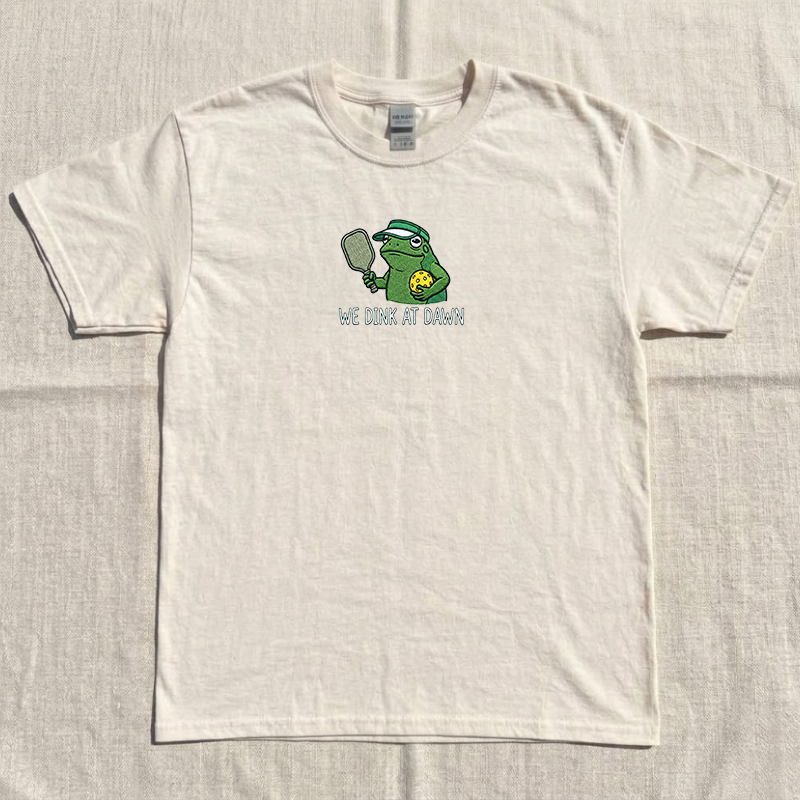 We Dink At Dawn Pickleball Frog Funny Shirt, Embroidered Frog Meme Tee, Gift Sport Lover B-0039