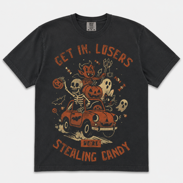 RETRO SKELETON PUMPKIN CAR T-SHIRT AV-00114