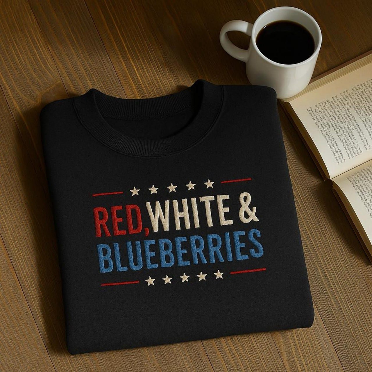 EMBROIDERED RED WHITE & BLUEBERRIES SWEATSHIRT LL - 0041