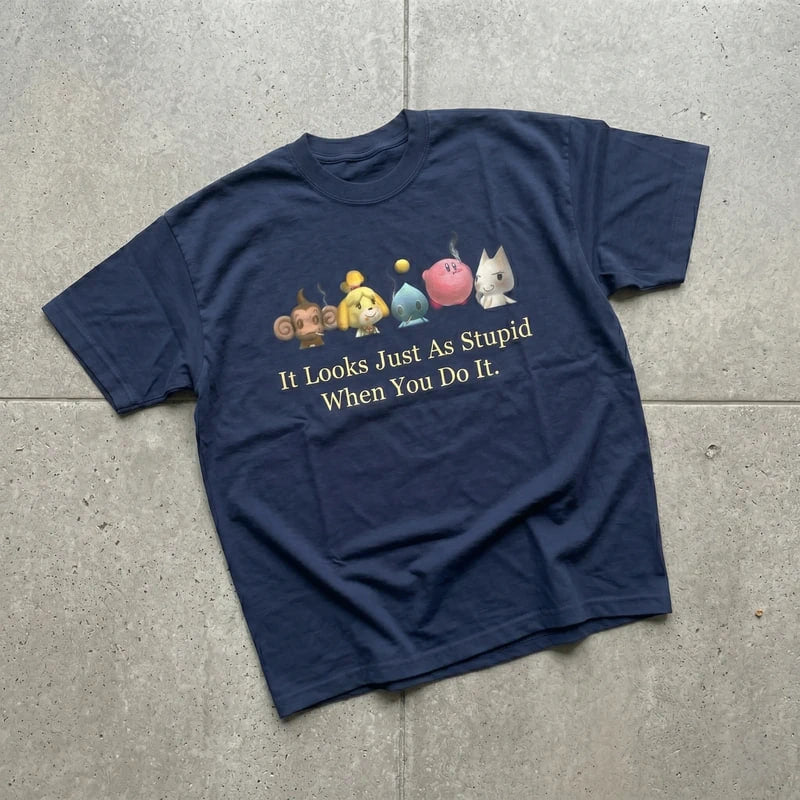 FUNNY SMOKING ANIMAL NAVY T-SHIRT  BT-0078