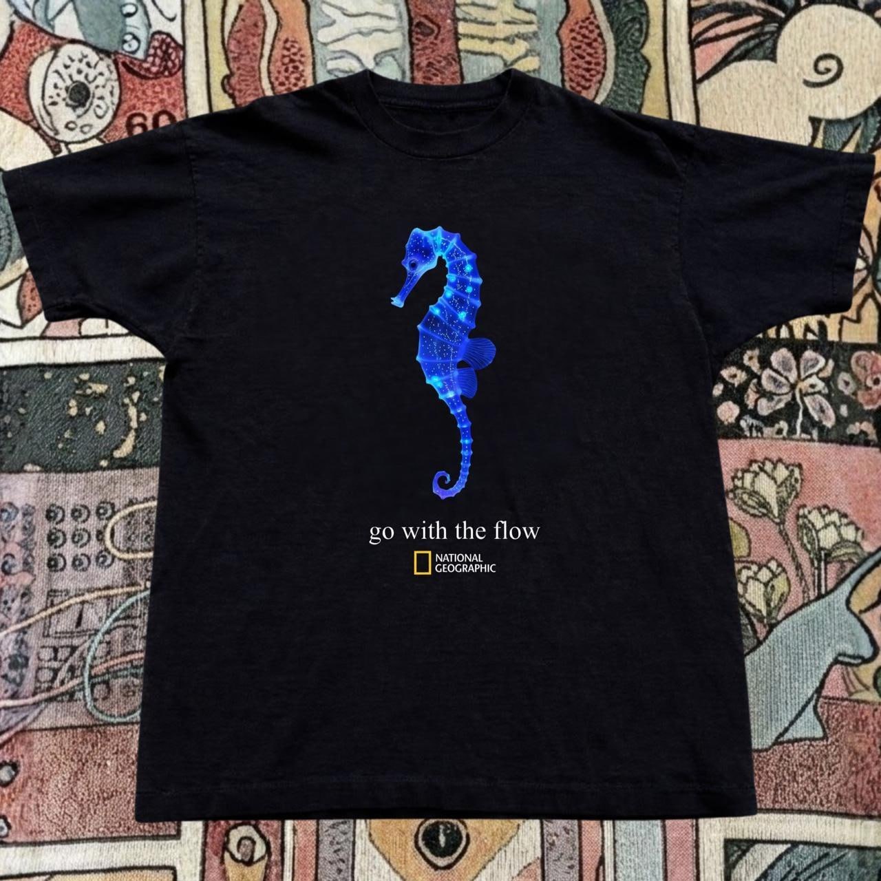 GO WITH THE FLOW SEAHORSE T-SHIRT, OCEAN GRAPHIC TEE, COASTAL BEACH SHIRT BT-0070