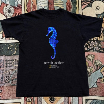 GO WITH THE FLOW SEAHORSE T-SHIRT, OCEAN GRAPHIC TEE, COASTAL BEACH SHIRT BT-0070