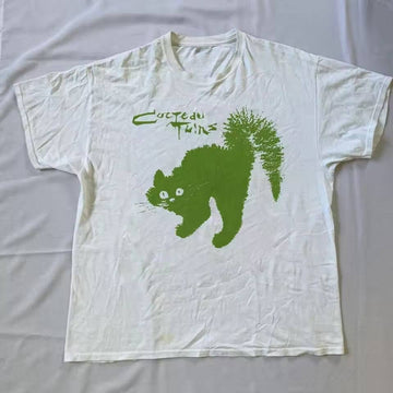 White & Green Cat Graphic Tshirt, Rock Music Band Gift B-00182