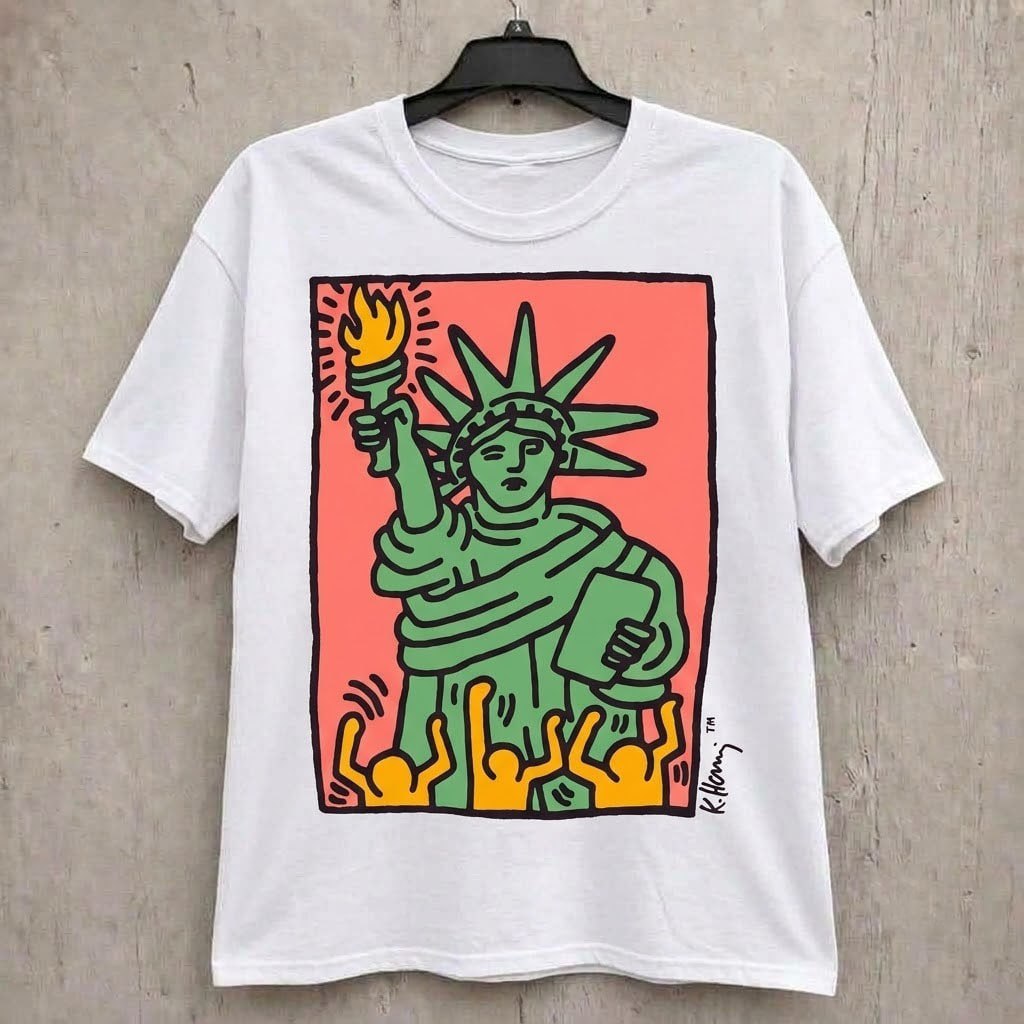 Retro Liverty Statue Keith Haring Tee Shirt B-00189