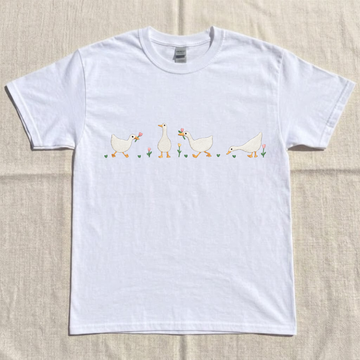 CUTE DUCKS WITH FLOWERS EMBROIDERED TEE CT-0029