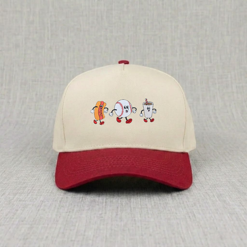 Vintage Baseball Characters Embroidered Cap, Hot Dog and Coffe Baseball Hat B-0028
