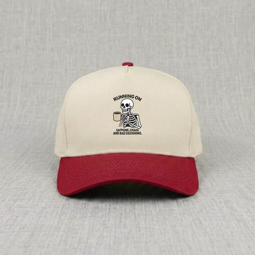 Running On Caffeine, Chaos and Bad Decisions Cap, Skeleton Coffee Lover Embroidery Hat B-0079