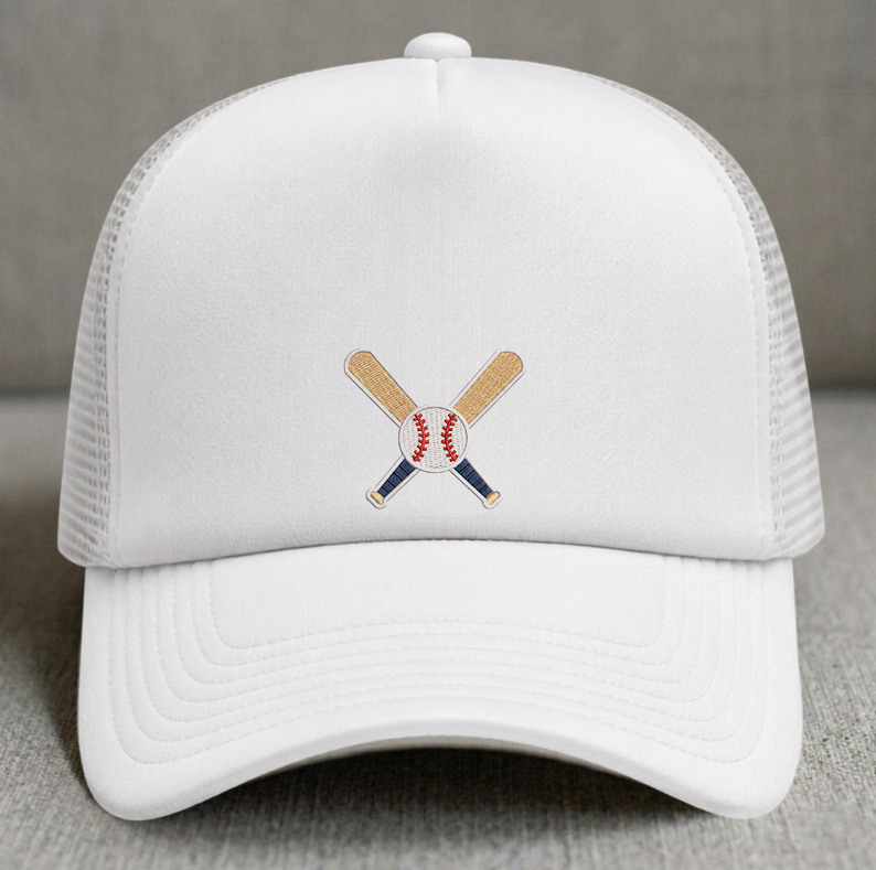 BASEBALL BAT AND BALL EMBROIDERED TRUCKER HAT MC-0003