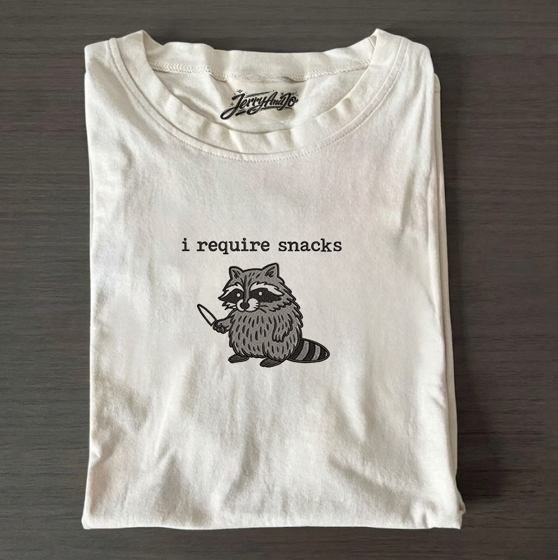 REQUIRE SNACKS RACCOON EMBROIDERED TEE MC-0006