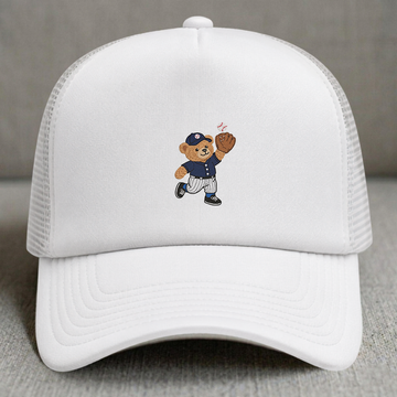 BASEBALL TEDDY BEAR EMBROIDERED TRUCKER HAT MC-0006