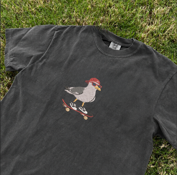 SKATEBOARD SEAGULL EMBROIDERED TEE MC-0013