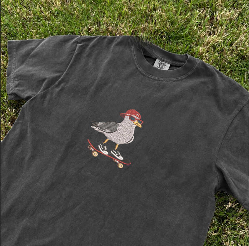 SKATEBOARD SEAGULL EMBROIDERED TEE MC-0013