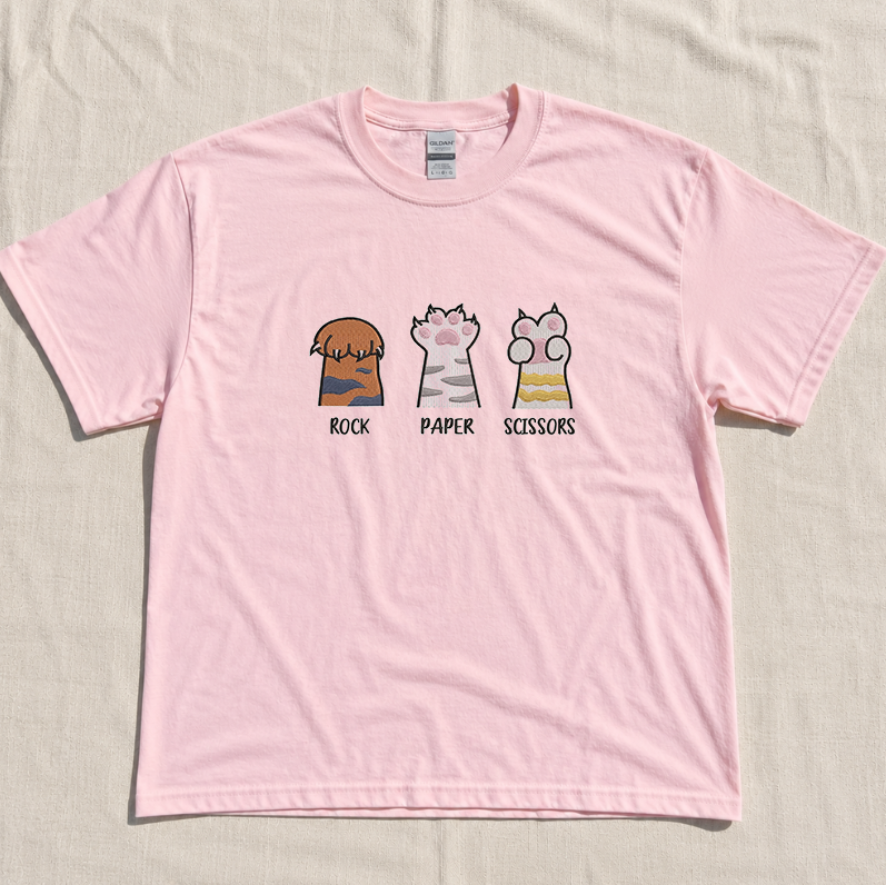 CAT ROCK PAPER SCISSORS EMBROIDERED TEE MC-0027