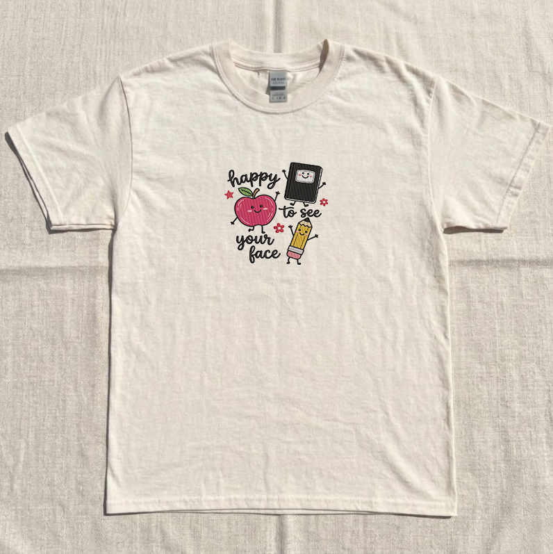 HAPPY TO SEE YOUR FACE EMBROIDERED TEE MC-0041