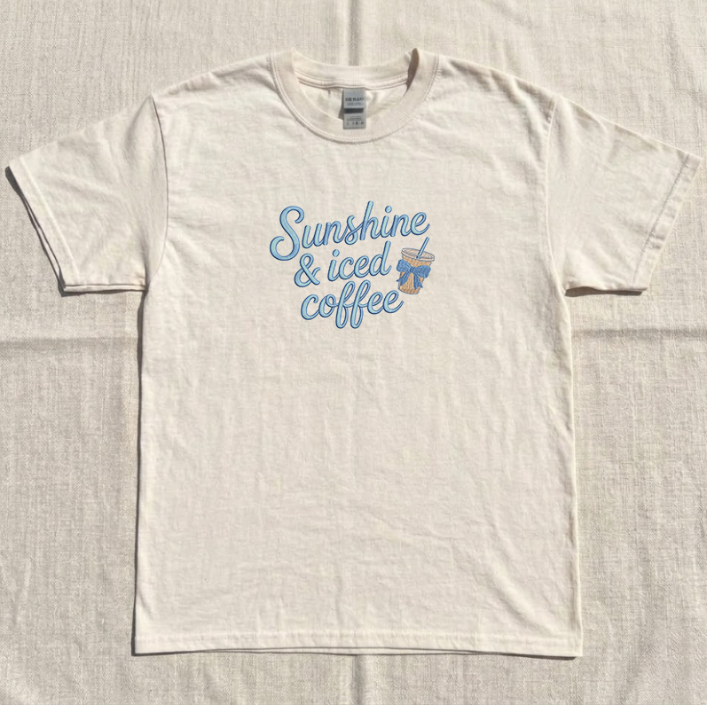 SUNSHINE & ICED COFFEE EMBROIDERED TEE MC-0049