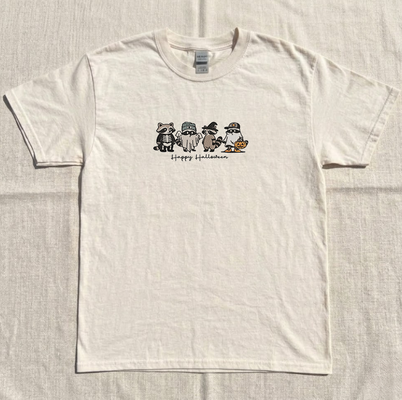 HALLOWEEN RACCOON EMBROIDERED TEE MC-0032