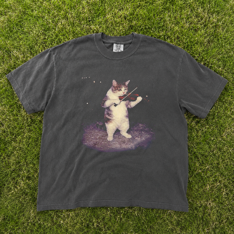 VINTAGE VIOLIN CAT SHIRT MC-0055