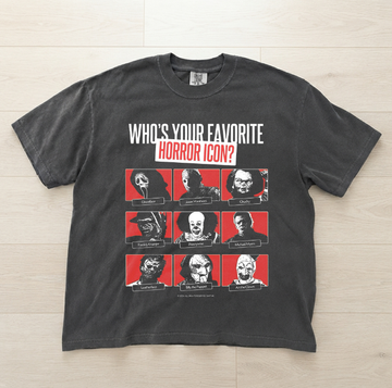WHO IS YOUR FAVORITE HORROR ICON GRAPHIC SHIRT, RETRO HALLOWEEN MOVIE CHARACTERS TEE MC-0122