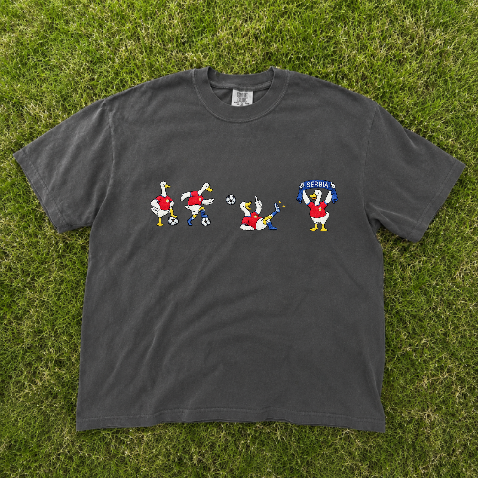 SERBIA SOCCER DUCKS FOOTBALL EMBROIDERED TEE CT-0037