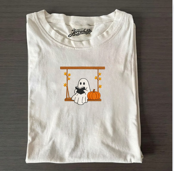 CUTE GHOST ON SWING EMBROIDERY SHIRT AV-0005