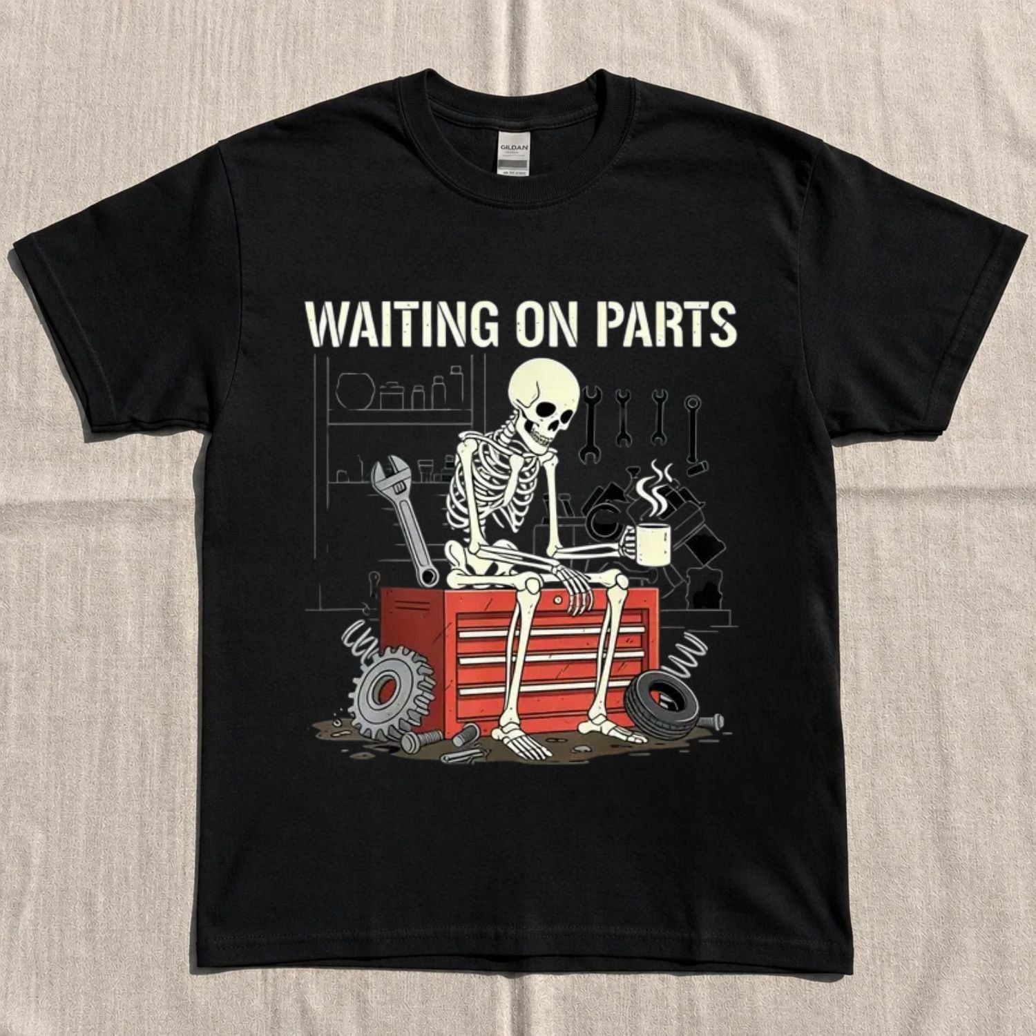 WAITING ON PARTS FUNNY SKELETON AUTO MECHANIC TECHNICIAN SHIRT NN-0163