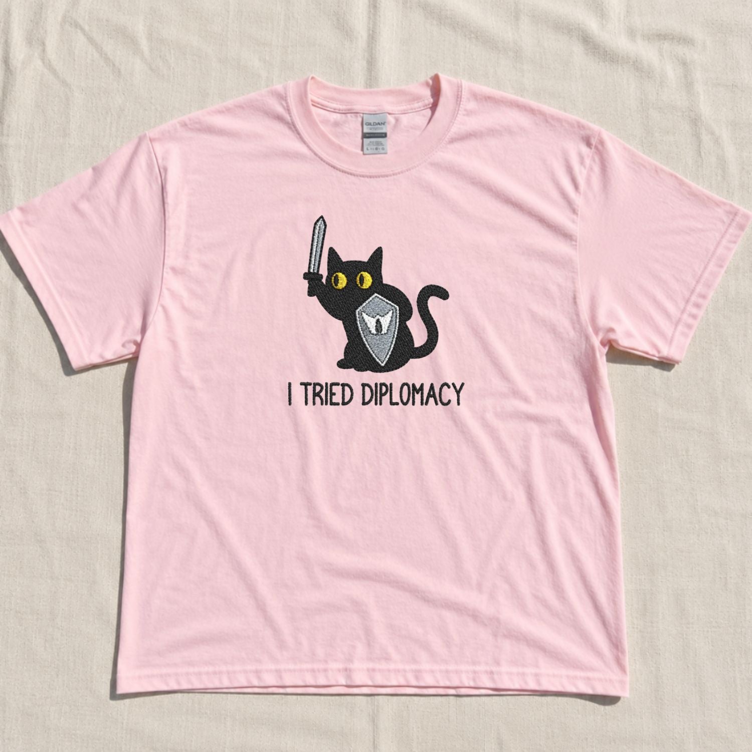 I TRIED DIPLOMACY FUNNY CAT EMBROIDERED TEE NN-0040