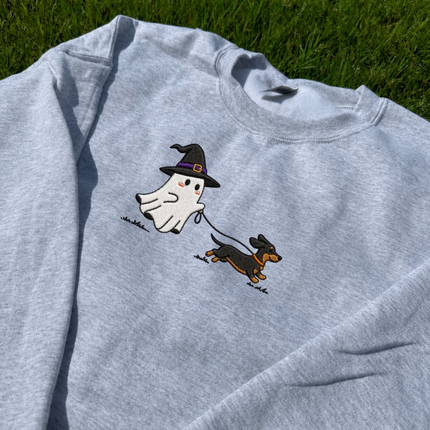 HALLOWEEN DACHSHUND CUTE GHOST DOG EMBROIDERED TEE NN-0041