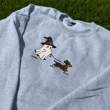 HALLOWEEN DACHSHUND CUTE GHOST DOG EMBROIDERED TEE NN-0041