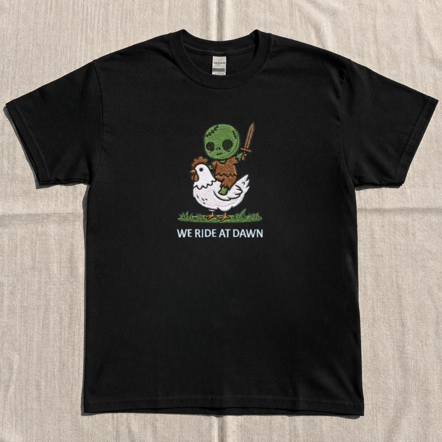 ZOMBIE CHICKEN WE RIDE AT DAWN EMBROIDERED TEE NN-0065