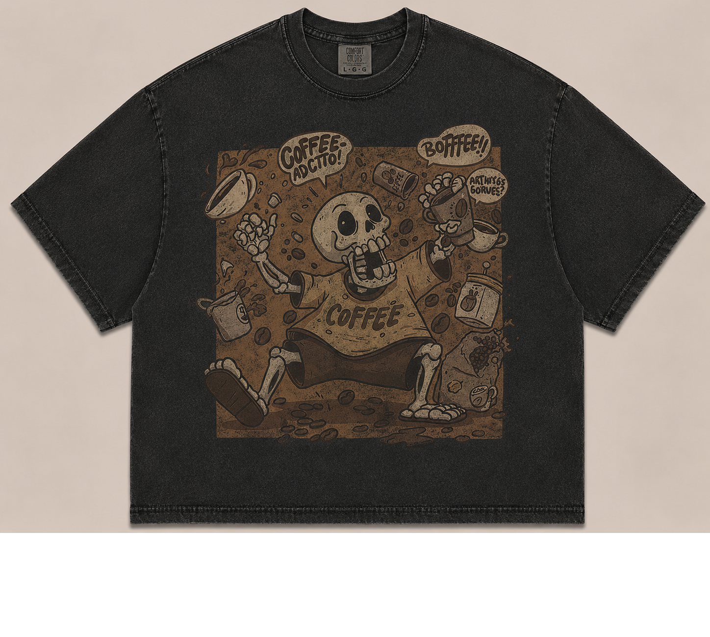 COFFEE ADDICT SKELETON VINTAGE RETRO HALLOWEEN TEE AV-00210