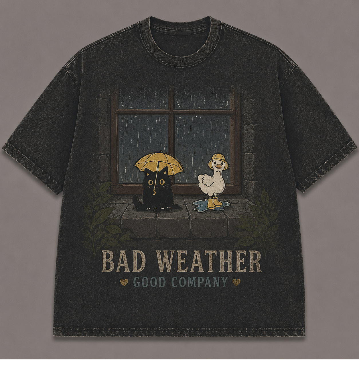 BAD WEATHER, BEST BUDDIES CAT & DUCK T-SHIRT AV-00176