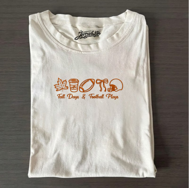 FALL DAYS & FOOTBALL PLAYS EMBROIDERED SHIRT AV-0017