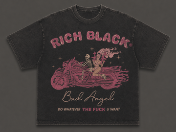 RICH BLACK BAD ANGEL SKELETON BIKER VINTAGE HALLOWEEN TEE AV-00191