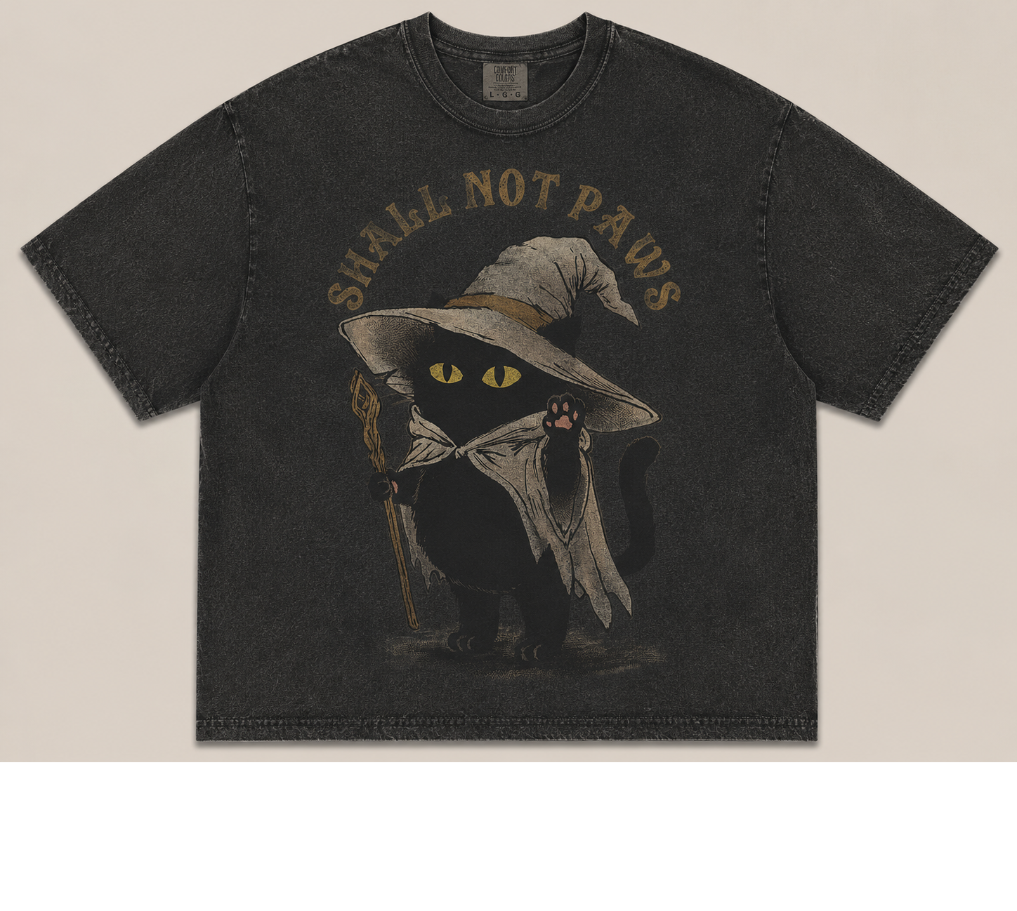 SHALL NOT PAWS VINTAGE WITCH BLACK CAT HALLOWEEN TEE AV-00206