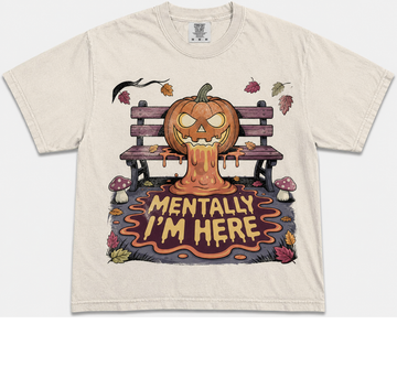 MENTALLY I'M HERE HALLOWEEN PUMPKIN T-SHIRT AV-00117