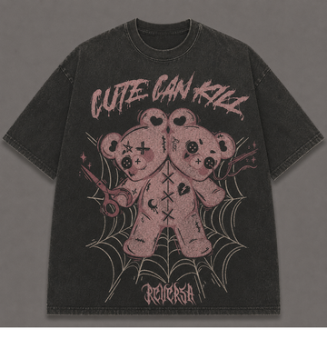 CUTE CAN KILL GOTHIC VOODOO BEAR VINTAGE HALLOWEEN T-SHIRT AV-00180
