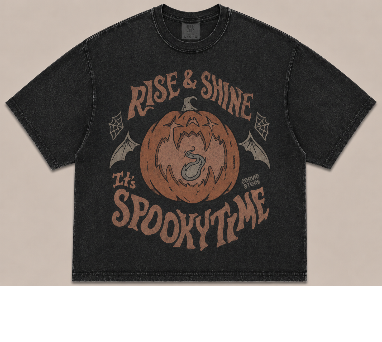 RISE & SHINE IT'S SPOOKY TIME VINTAGE HALLOWEEN PUMPKIN TEE AV-00212