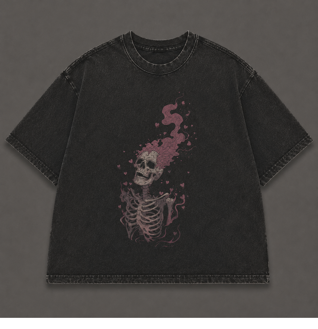 PINK FLAME SKELETON GOTHIC VINTAGE HALLOWEEN TEE AV-00187