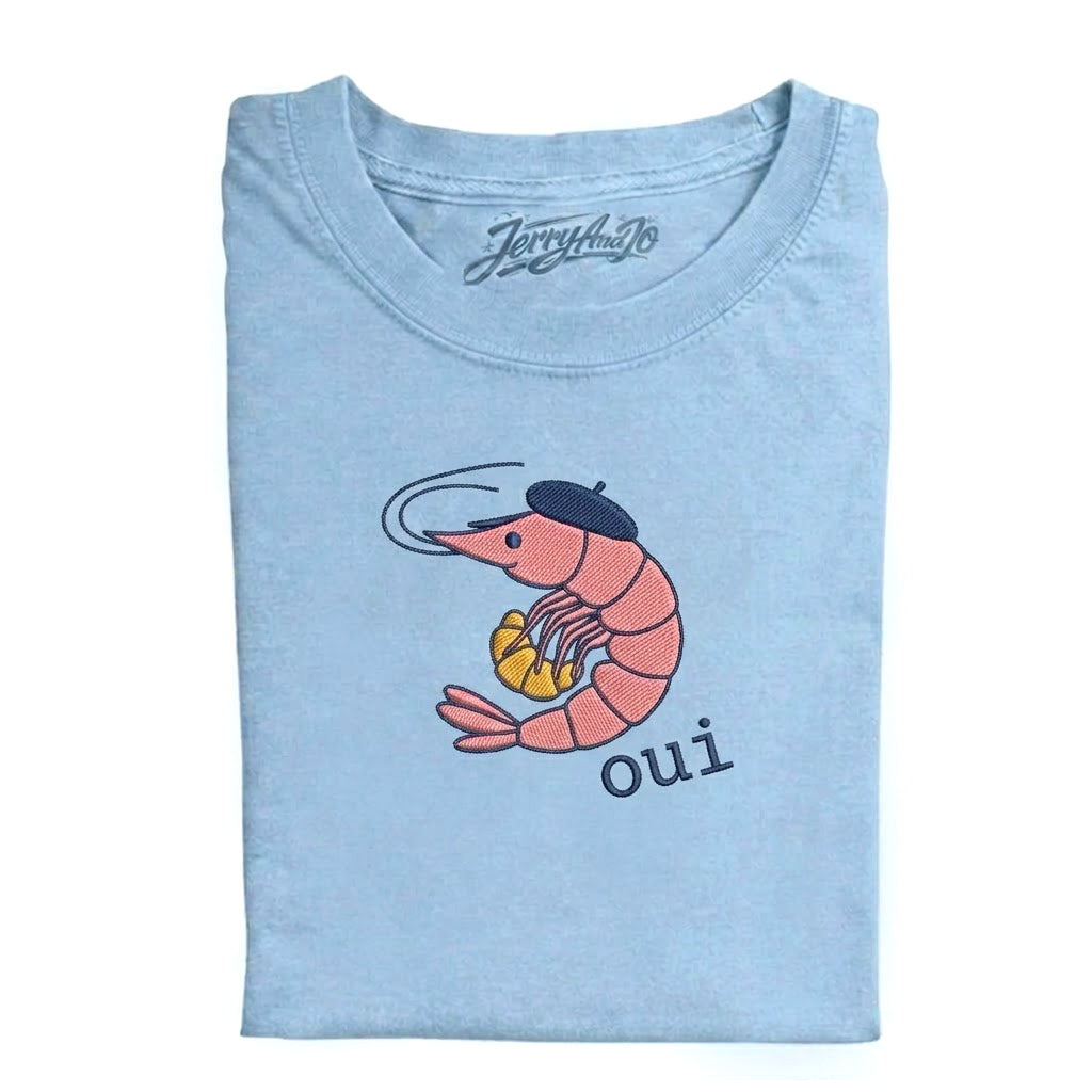 FUNNY FRENCH SHRIMP SHIRT CROISSANT FISHERMAN TEE HHUE - 014