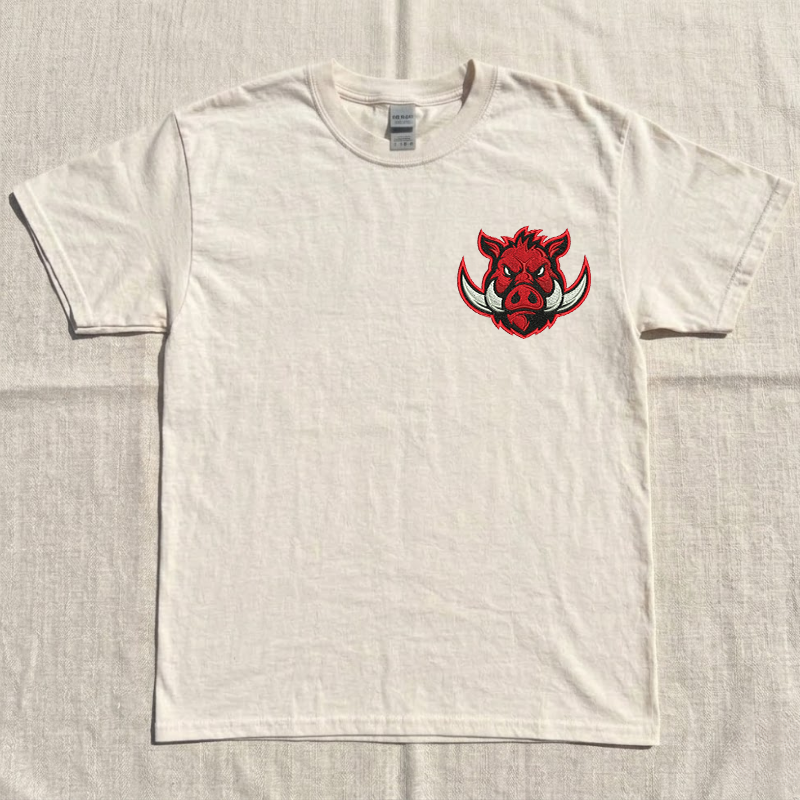 Wild Boar Red Mascot Embroidery Design Tshirt, Game Day Sporty Team Outfits B-00101